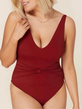 Andie Red Knot-Front One-Piece Swimsuit